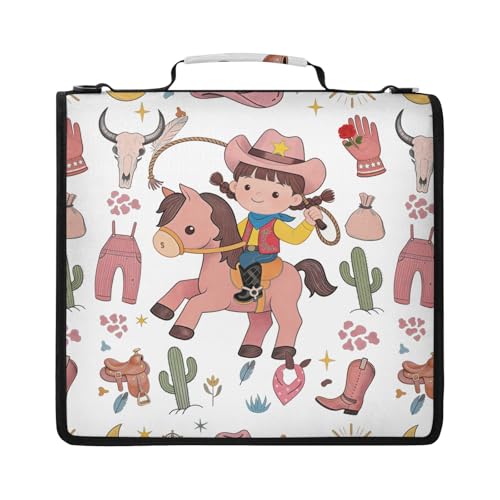 Wild West Cowgirl Western 3 Ring Zipper Binder Bag with Strap, Personalized Name Trapper Keeper Binder - 2" Binder with Pockets Holds 500 Sheets, Laptop & More - Durable & Easy to Carry - color: Option B