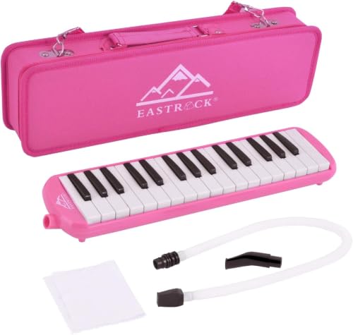 EastRock 32 Key Melodica Instrument Keyboard Soprano Piano Style with Mouthpiece Tube Sets and Carrying Bag for Beginners Adults Gift Pink - color: Pink, size: 32key