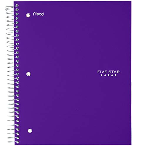 Five Star Spiral Notebook + Study App, 5 Subject, Wide Ruled Paper, 8" x 10-1/2", 200 Sheets, Fights Ink Bleed, Water Resistant Cover, Amethyst Purple (38739) - color: Amethyst Purple, size: 8" x 10.5" (Pack of 1)