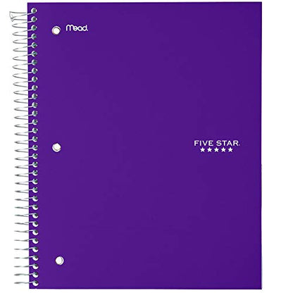 Five Star Spiral Notebook + Study App, 5 Subject, Wide Ruled Paper, 8" x 10-1/2", 200 Sheets, Fights Ink Bleed, Water Resistant Cover, Amethyst Purple (38739) - color: Amethyst Purple, size: 8" x 10.5" (Pack of 1)