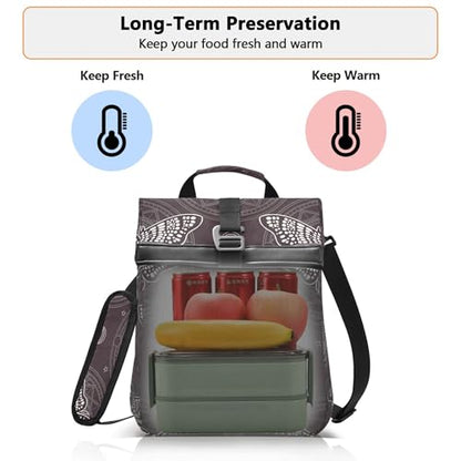 MNSRUU Insulated Lunch Bags Women Men, Skull Butterfly Black Portable Reusable Thermal Meal Tote Cooler Bag Organizer, Adjustable Shoulder Strap, Handle - color: Skulls 168