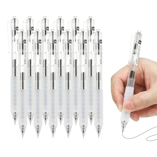 PATIKIL 0.5mm Gel Pens, 12 Pack Black Ink Retractable Smooth Writing Quick Dry Rollerball Pens Medium Point for Home Office Business Art Writing Note Taking, Clear AGPJ0601A