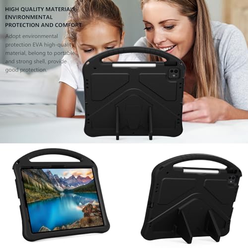 Dteck Kids Case for iPad Air 13" M2 2024, iPad Pro 12.9" (3rd/4th/5th/6th Gen) - Lightweight, Shockproof, EVA Kids-Friendly Handle Stand & Pencil Holder, Black - color: 20 Black