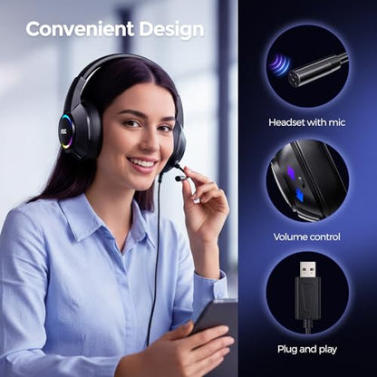 AOC Gaming Headset, Black Wired Gaming Headphones with 50mm Drivers, RGB USB Corded Headphone for PC/Laptops, Over Ear Headset with Mic for PS4/PS5/NS Switch(Docked Mode), ACG2510