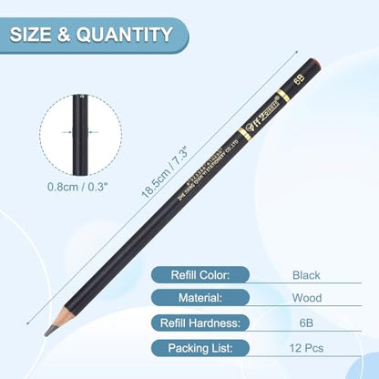 PATIKIL 12Pcs Drawing Pencils for Sketching, 6B Refill Sketch Pencils for Drawing, Graphite Art Pencil Set Professional Resistant Lead for Painting Shading Artist Office Supplies - size: 6B