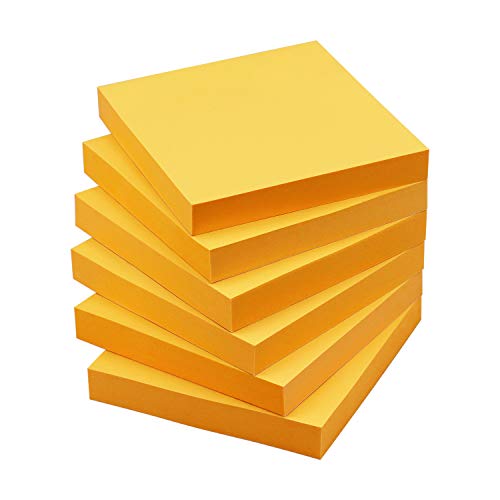 Sticky Notes 3x3 Self-Stick Notes Pads with 6 Bright Colors, Easy to Post for Office, Shool, Home, 6 Pads/Pack, 100 Sheets/Pad (Orange) - color: Orange
