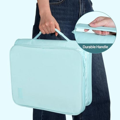 SUNEE Zippered Binder Bag with Handle, 2-Inch 3-Ring O-Ring, 500-Sheet Capacity, Includes Zip Pocket, 5-Tab Expanding File Folder, Multi-Pocket Organizer Binder for Middle School, Sky Blue - color: Sky Blue