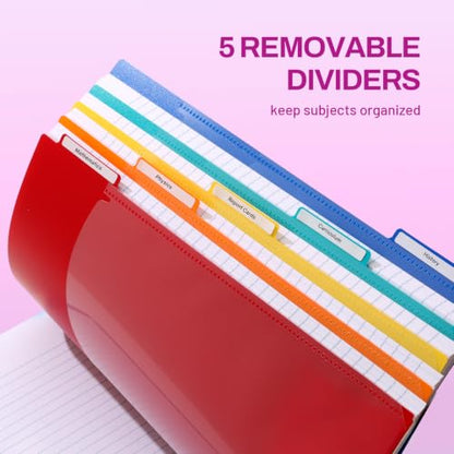 SUNEE 5 Subject Notebook College Ruled - 400 Pages, 9"x11", 5 Pocket Colored Dividers, 3-Hole Punched Paper, Purple - color: Purple, style: College Ruled