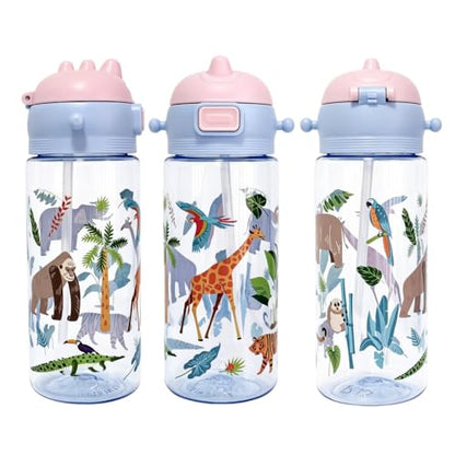 20oz Leak Proof Kids Water Bottle with Detachable Strap, Zoo | Sturdy, Shock-Resistant, Large Capacity, One-Touch Lid Opening, with Straw for School and Travel, BPA Free, Dishwasher Safe - color: Zoo