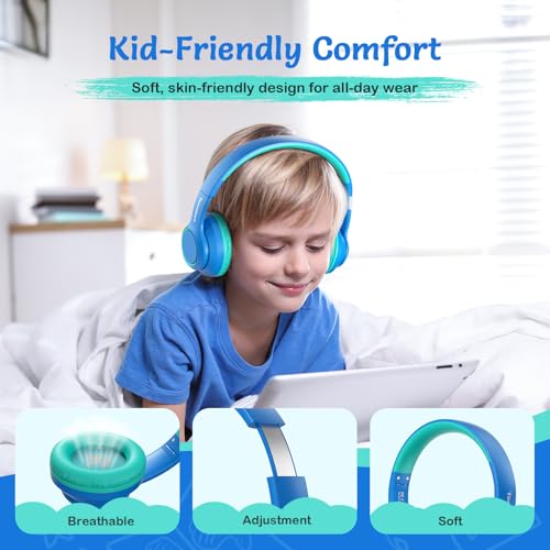 TONOSHARK Kids Bluetooth Headphones with Active Noise Cancelling, Wireless Over-Ear Headphones for Boys Girls, Foldable, Adjustable, 40H Playtime, Mic for School Travel(Blue) - color: Blue