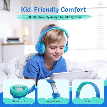 TONOSHARK Kids Bluetooth Headphones with Active Noise Cancelling, Wireless Over-Ear Headphones for Boys Girls, Foldable, Adjustable, 40H Playtime, Mic for School Travel(Blue) - color: Blue