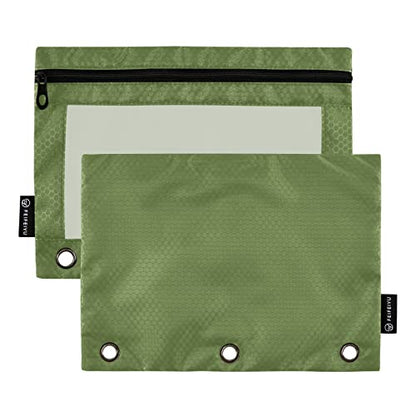 Binder Pouches,Dark Olive Green Pencil Pouch for 3 Ring Binder 2 Pack Clear Pencil Bag with Zipper for Office School Supplies - color: Dark Olive Green