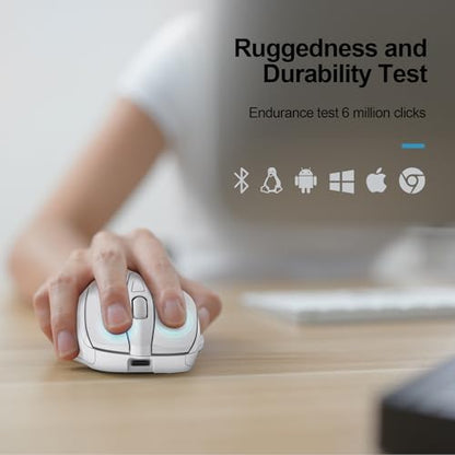TECKNET Wireless Mouse, BT 5.0/2.4G, Rechargeable 6-DPI Silent, White | Bluetooth 5.0/3.0 & USB A, 2-Device Easy Switch, Wide OS Compatible, 6 Buttons, 6-DPI up to 4800, Ergonomic for S to M Hands - color: White