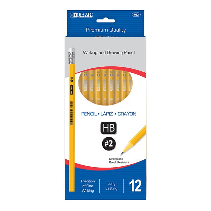 BAZIC PRODUCTS #2 Yellow Pencils with Eraser, 12 Count, for School, 288-Box | eraser tops, classroom, tests, homework, standardized exams, daily writing - size: 24-Pack