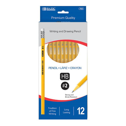 BAZIC PRODUCTS #2 Yellow Pencils with Eraser, 12 Count, for School, 288-Box | eraser tops, classroom, tests, homework, standardized exams, daily writing - size: 24-Pack