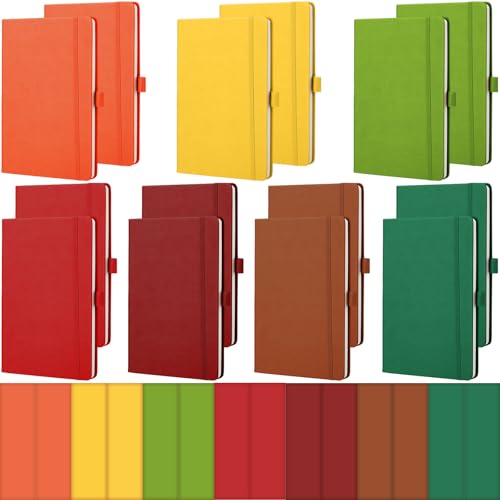 Laumoi 14 Pack Hardcover Journal Notebooks Bulk A5/A4/B5 Journaling Notebook Wide Ruled PU Leather Ruled Lined Journals with Pen Holder for School Business Work Writing (Vibrant Color,A5) - color: Vibrant Color, size: A5