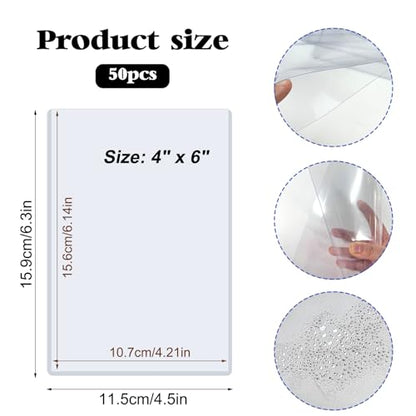 Rainmae 50 Pack 4" x 6" Rigid Print Protectors, Clear Waterproof Hard Plastic Page Sheet Protectors, B6 Paper Sleeves Photo Plastic Sleeves Document Holder Birth Certificate Protector - color: 4x6in (50 Pcs)