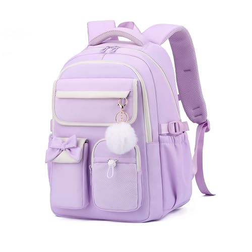 Girls Backpack School Bags Kids Elementary School Backpack for Girls Teens Cute Childrens Bookbags Casual Back Packs, Purple - color: Purple