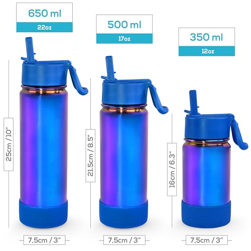 CHILLOUT LIFE 12oz Kids Insulated Stainless Steel Water Bottle with Leak Proof Straw Lid & 144 Stickers - color: Stainless Steel, style: 12 oz