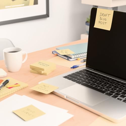 Staples Sticky Notes, 3" x 3", Yellow, Recycled Paper, 1200 Sheets – Eco‑Friendly Self‑Stick Notes for Home, School & Office - size: 3'' x 3'', style: 12 Pack