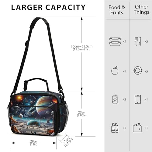 Space Planet Universe Kids Lunch Box Insulated Lunch Bags Cooler Tote Bag with Removable Shoulder Strap for Boy Girl Student 20847713 - color: Space