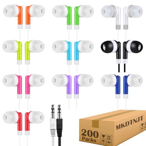 200 Pack Bulk Kids Earbuds for Classroom School,Student Wired in Ear Headphones,3.5mm Multi Colored Wholesale Earphones for Chromebook Laptop PC,Individually Bagged(HTC001) - color: Mixed Colors, size: 200 PACK