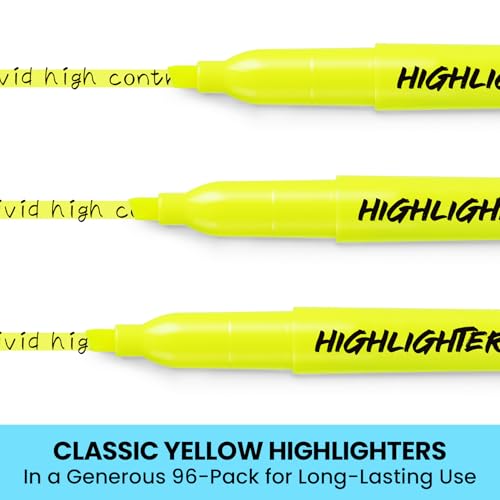 Taja Highlighters 96 Pack Value Pack, Bright Yellow, Chisel Tip Marking Pens with Clean Ink, Suitable for School, Office, and Daily Use - color: Yellow