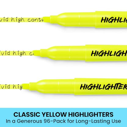 Taja Highlighters 96 Pack Value Pack, Bright Yellow, Chisel Tip Marking Pens with Clean Ink, Suitable for School, Office, and Daily Use - color: Yellow
