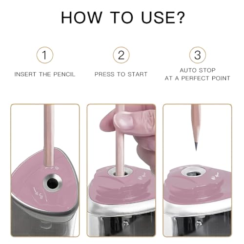 1PCS Pencil Sharpener Battery Operated, Quick Sharpening, Suitable for NO.2/Color Pencils(6-9 mm) Portable Electric Pencil Sharpener(Pink) - color: Pink