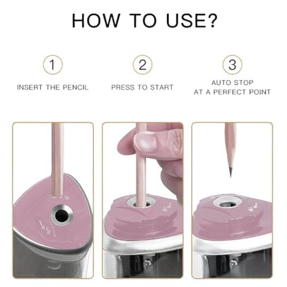 1PCS Pencil Sharpener Battery Operated, Quick Sharpening, Suitable for NO.2/Color Pencils(6-9 mm) Portable Electric Pencil Sharpener(Pink) - color: Pink