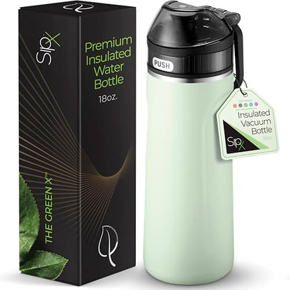SipX™ Premium Stainless Steel Water Bottle with Straw Lid 18 oz (532 mL). Triple Insulated, Leakproof, BPA-Free – Slim, Durable Bottle for School, Gym, Office – Green - color: Green