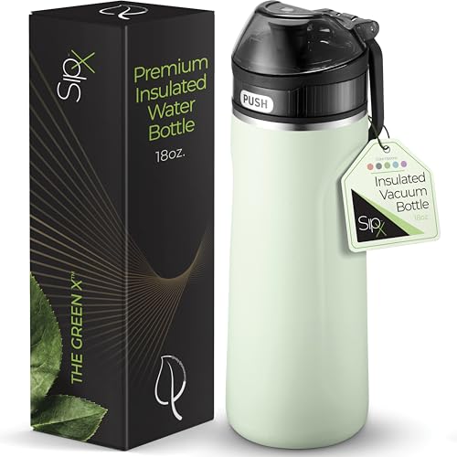 SipX™ Premium Stainless Steel Water Bottle with Straw Lid 18 oz (532 mL). Triple Insulated, Leakproof, BPA-Free – Slim, Durable Bottle for School, Gym, Office – Green - color: Green