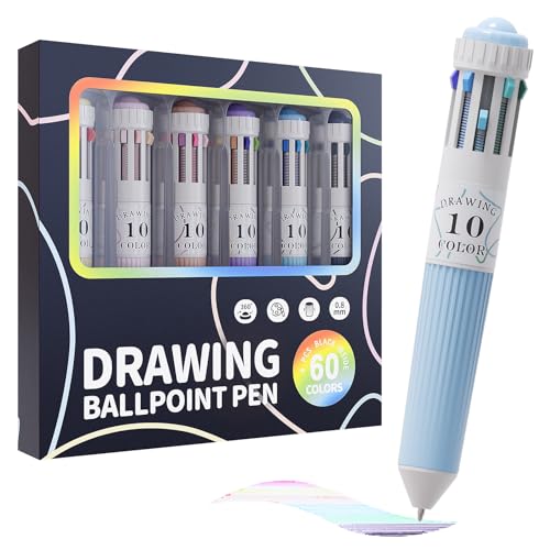 57 Colors Multicolor Pens, 6 Pack 10-in-1 | Retractable Ballpoint Pens, 0.8mm Smooth Writing Colored Pens with Rolling Top for Journaling, Adults, Artists - color: 60PCS-57 Colors
