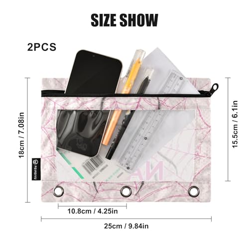 Custom Text Black Spider Pink Web Pencil Pouch for 3 Ring Binder Personalized Text Photo Pencil Case Clear Window Pencils Bag for School Office 2 Packs - color: Custom Black Spider Pink Web