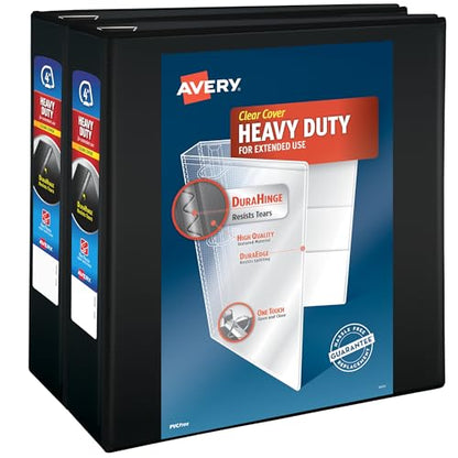 Avery Heavy-Duty View 3 Ring Binder, 4" One Touch Slant Rings, Holds 8.5" x 11" Paper, 2 Black Binders (79874) - size: 4"
