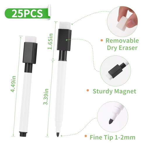 100 Pcs Black Magnetic Dry Erase Markers with Eraser Cap, White Board Mini Dry erase Markers Bulk, Fine Point Tip White Board Markers for Teachers Office School Supplies - size: 1 Count (Pack of 100)