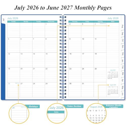 2026-2027 Planner - Planner 2026-2027 from July 2026 - June 2027, Weekly & Monthly Planner Spiral Bound with 12 Monthly Tabs, Inner Pocket, 6.4" x 8.5", Blue-E - color: Blue-E, size: 6.4" x 8.5"