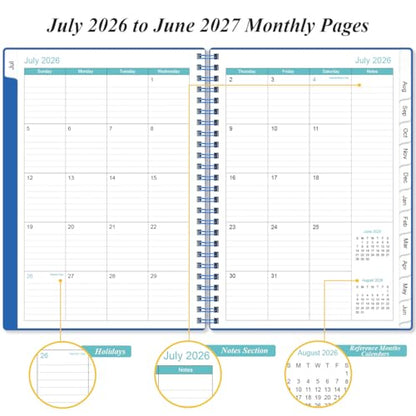 2026-2027 Planner - Planner 2026-2027 from July 2026 - June 2027, Weekly & Monthly Planner Spiral Bound with 12 Monthly Tabs, Inner Pocket, 6.4" x 8.5", Blue-E - color: Blue-E, size: 6.4" x 8.5"