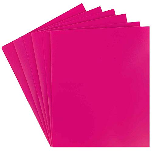 JAM PAPER Heavy Duty Plastic 2 Pocket Extra Tough School Folders - Fuchsia Hot Pink - 6/Pack - color: Fuchsia, size: 6 Per Pack