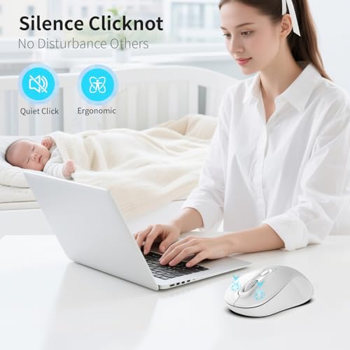 Wireless Mouse, 2026 New Model, Silent Click Ergonomic Design, Portable, 4 Buttons, Adjustable DPI (800/1200/1600), for Laptop/PC/Office (White) - color: white