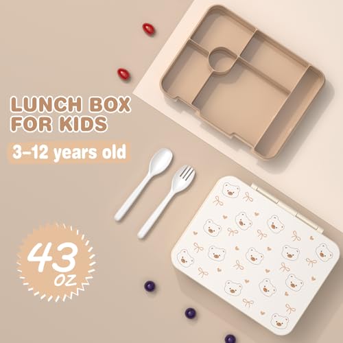 ACESAK Backpack for Girls with Bento Box - 4 PCS Cute Girls Backpack with Lunch Box, Pencil Case & Bento Box Set - 43oz Leakproof Lunch Box Kids Snack Containers Set Back to School Supplies (Beige) - color: Beige
