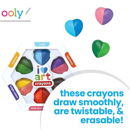 Ooly I Heart Art Erasable Crayons, Twistable Kids Coloring Kit, 12 Bright Colors, Gifts for Kids - style: Heart Crayons