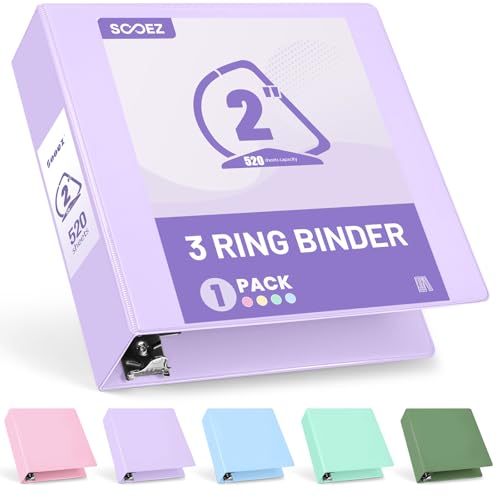 Sooez BinderX Extra Durable 2 Inch 3-Ring Binder, Holds 520 Sheets of 8.5x11 Paper, Customizable View Cover with Inside Pockets, Heavy Duty Binder for School, Lavender - color: Lavender, size: 2 inch