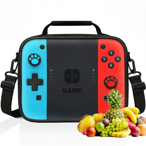 Insulated Lunch Box for Boys Girls, Game Lunch Bag for School Work Office Travel Picnic Hiking Beach, Reusable Portable Lunchbox with Adjustable Strap - color: GAME-SW-RDBU-BELT