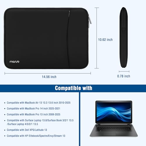 MOSISO 13.3 inch Laptop Case, 13-13.3 inch Laptop Sleeve Compatible with MacBook Neo/Air/Pro 13 inch with A18/M5/M4/M3/M2/M1 Chip 2026-2016, Neoprene Carrying Computer Bag with Curved Pocket, Black