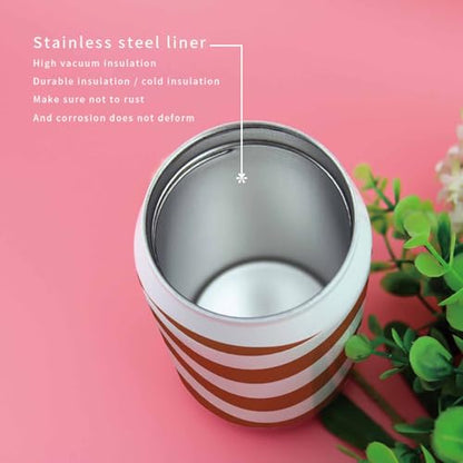 T&H XHome Orange and White Striped Pattern 14oz Stainless Steel Tumbler with Lid & Straw-Double Wall Vacuum Insulated Travel Mug Solid Color Fabric Print Water Bottle Coffee Beverage Drinks Cup - size: 14 Ounces