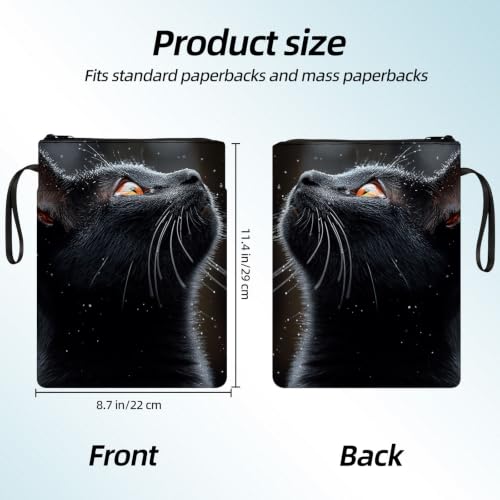 Padded Book Sleeve with Zipper & Front Pocket, Fabric Book Cover | Cute Black Cat Moon Silhouette11.4"x8.7" Washable Canvas Pouch for Hardcovers, Tablets & Reading Accessories - color: Cute Black Cat Moon Silhouette
