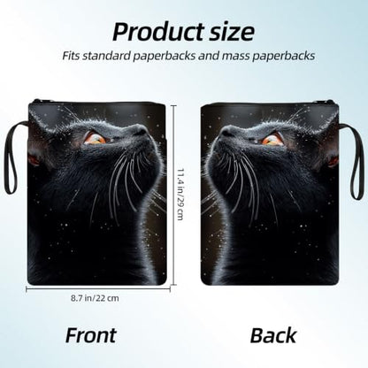 Padded Book Sleeve with Zipper & Front Pocket, Fabric Book Cover | Cute Black Cat Moon Silhouette11.4"x8.7" Washable Canvas Pouch for Hardcovers, Tablets & Reading Accessories - color: Cute Black Cat Moon Silhouette