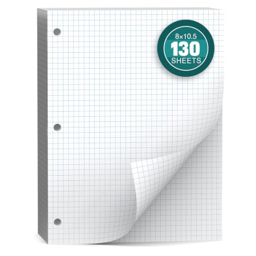 Loose Leaf Graph paper 8 x 10.5, Graph Ruled Paper, 3 Hole Punched Paper, 4 x 4 Quad Ruled Graph Paper, 10-1/2" x 8" Filler Paper Notebook Paper, 130 Sheets Graphing Paper for Business Home School - size: 8 x 10.5 In -130 Sheets