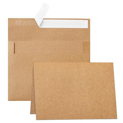 Guakicae 100 packs Brown Blank Note Cards and Envelopes 4 x 6 Heavyweight Folded Cardstock and Printable A4 Envelopes Self Seal for Greeting Cards, Festival Blessings, Mailiing, Invitations - color: Brown, size: 4x6-100pcs
